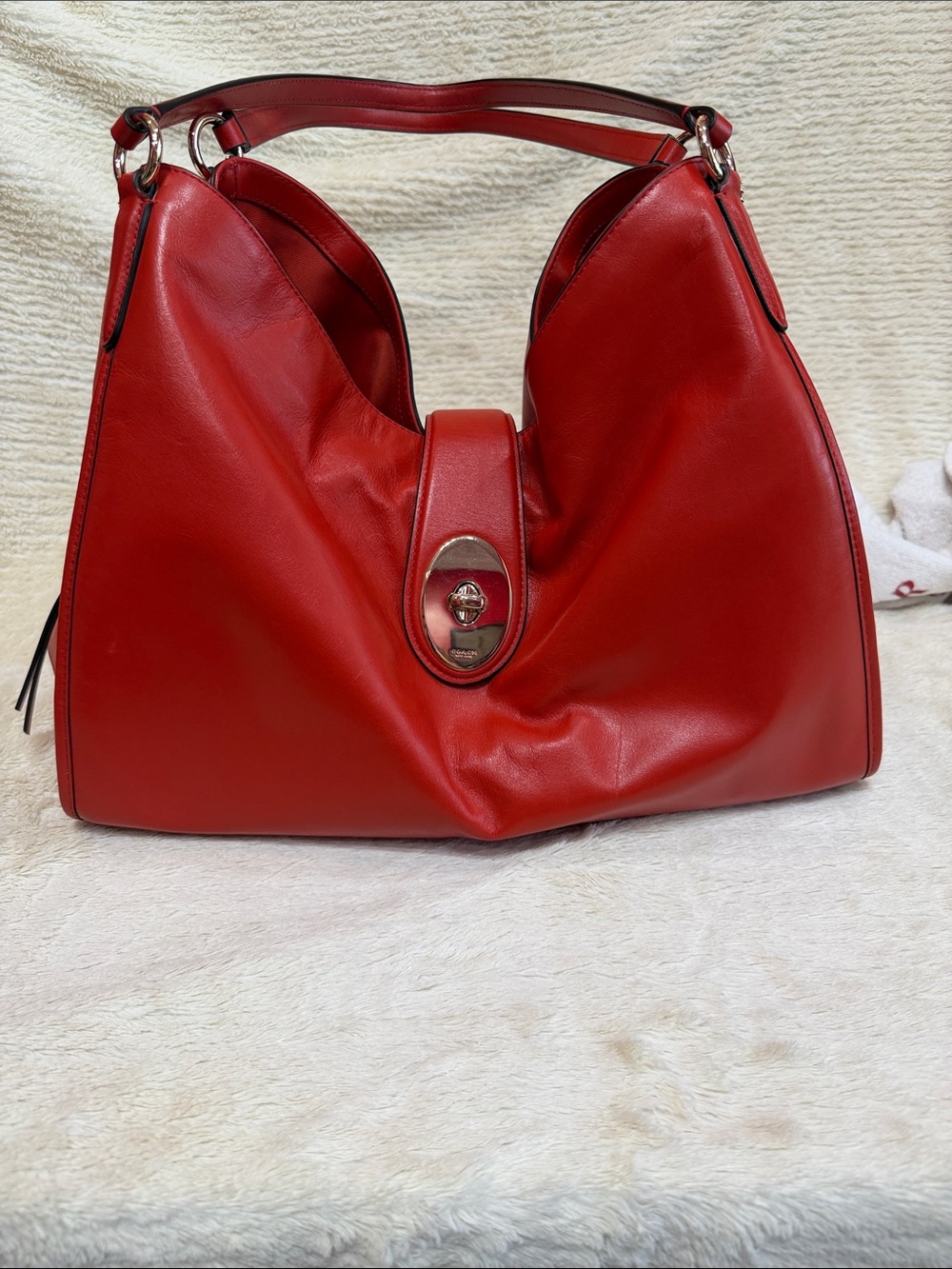 Orange Leather Shoulder Bag with Turn-Lock Closure